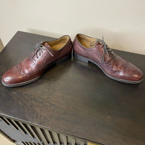 Johnston & Murphy mens brown wingtip lace up dress shoes, size 8 - Picture 4 of 11